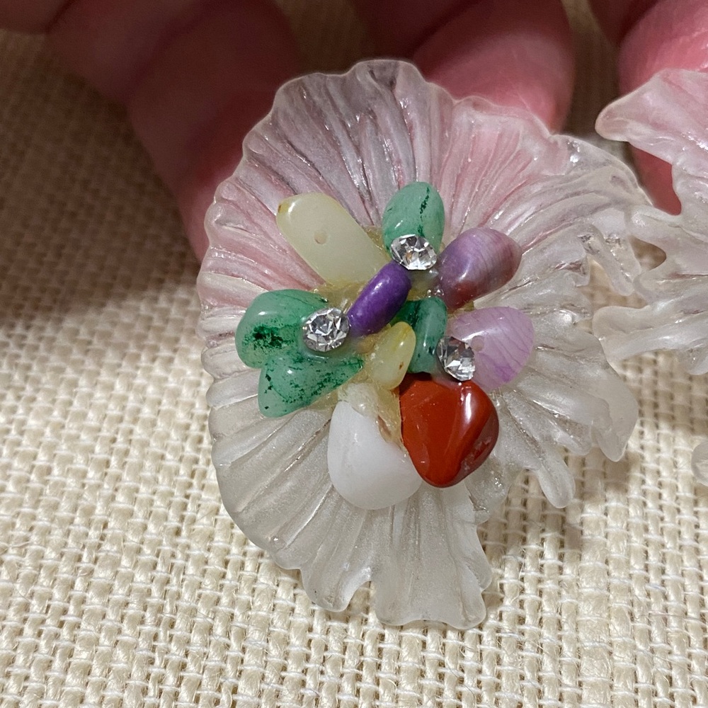 Vintage natural gemstone chip Clip-On Earrings - Picture 10 of 12